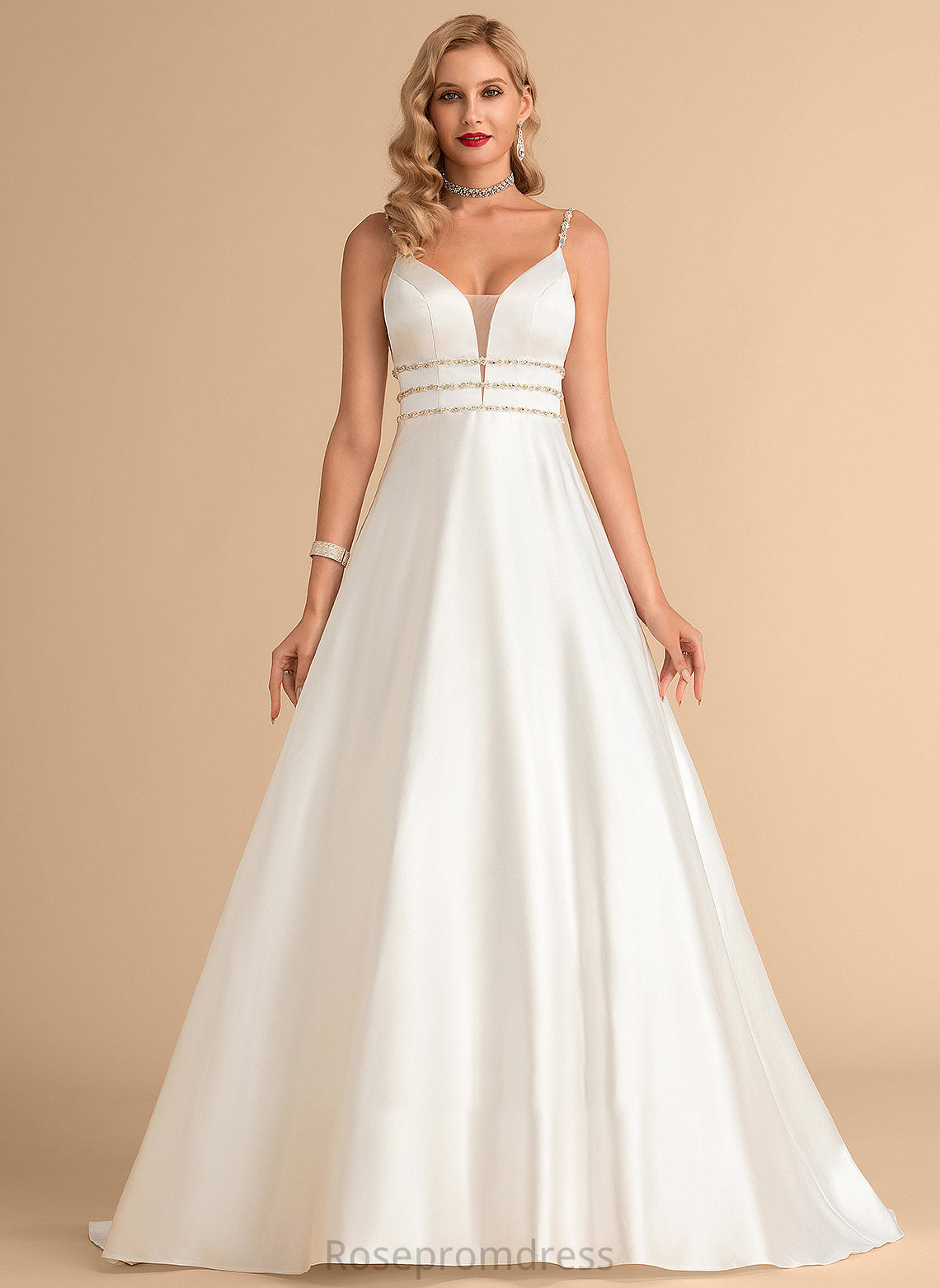 Beading Wedding Dresses Dress Satin Train Wedding With Kamari Sweep Ball-Gown/Princess V-neck