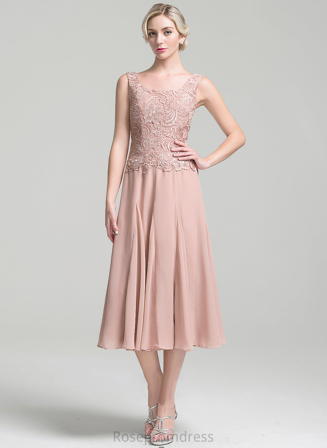 Neckline Dress Mother of the Bride Dresses Tea-Length the Mother Laila Chiffon Bride Square A-Line of