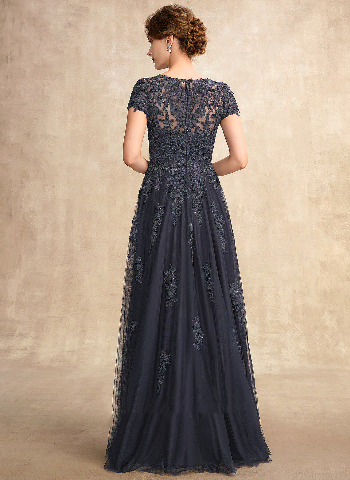 Mother of the Bride Dresses With Beading of Floor-Length Lace Scoop Taniya Tulle A-Line Neck Bride Mother the Dress
