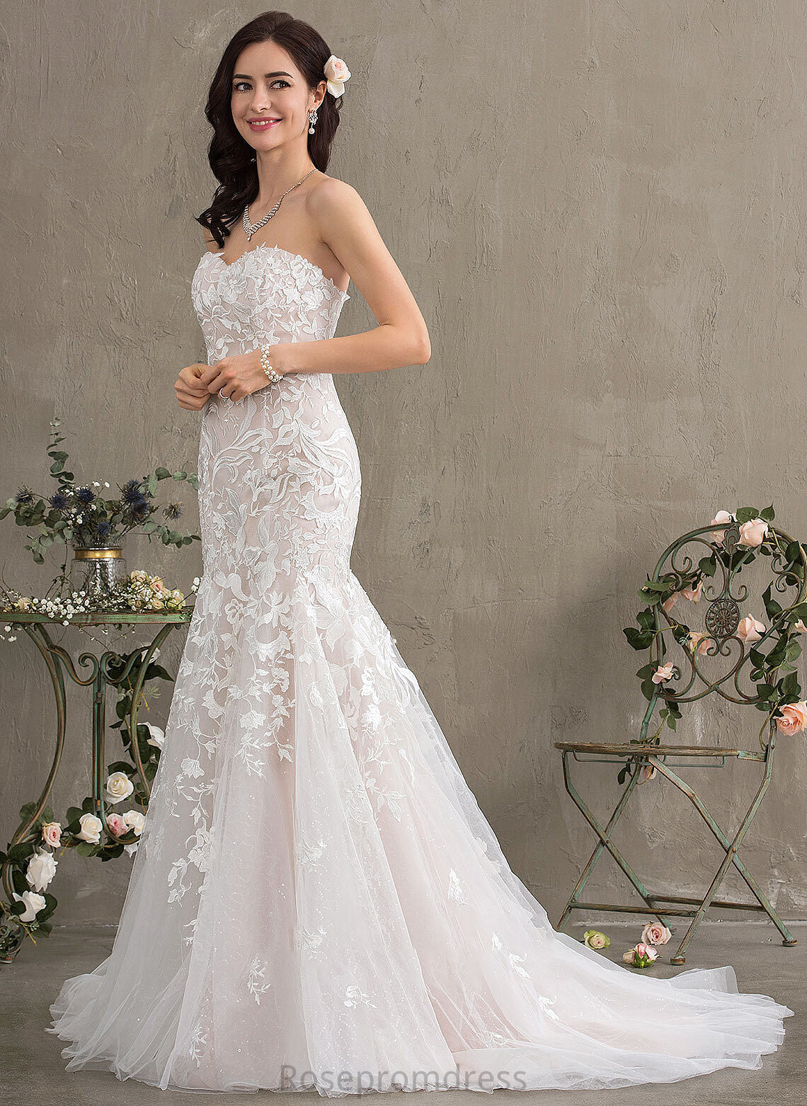 Court Sweetheart Tulle Amara Wedding Dresses Lace Train Dress Wedding Trumpet/Mermaid