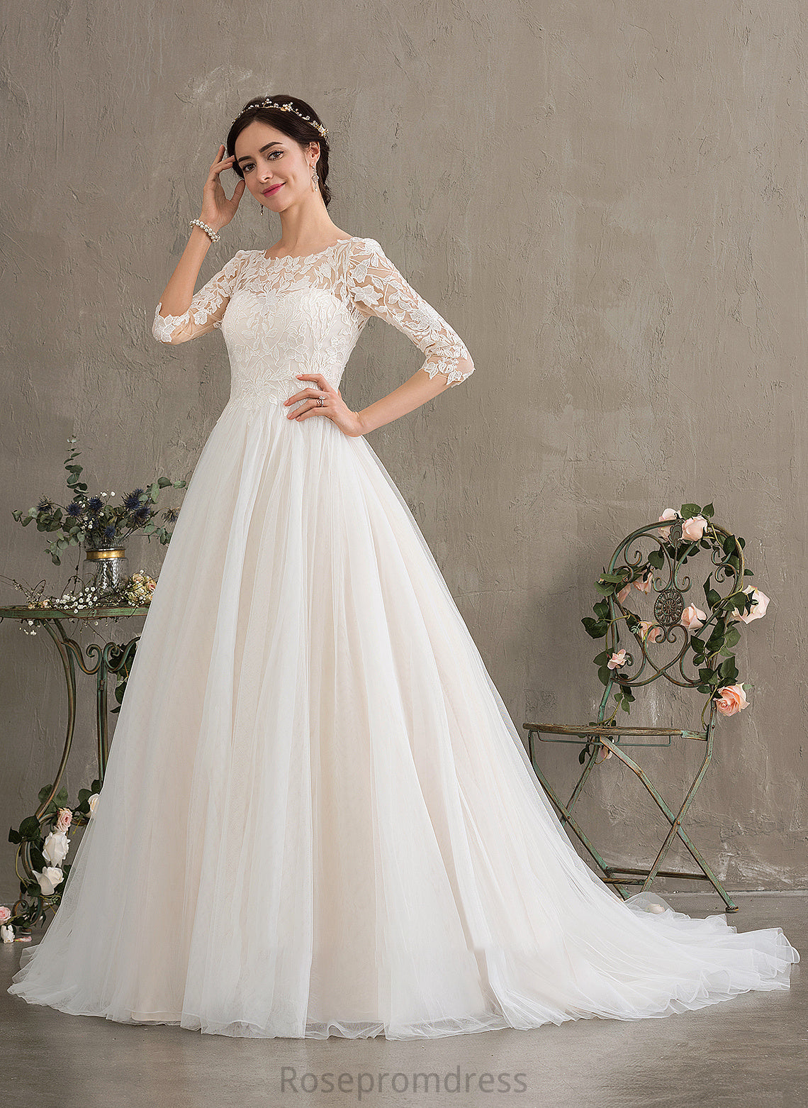 Ball-Gown/Princess Dress Neck Wedding Tulle Sequins Wedding Dresses Train With Scoop Court Lillie
