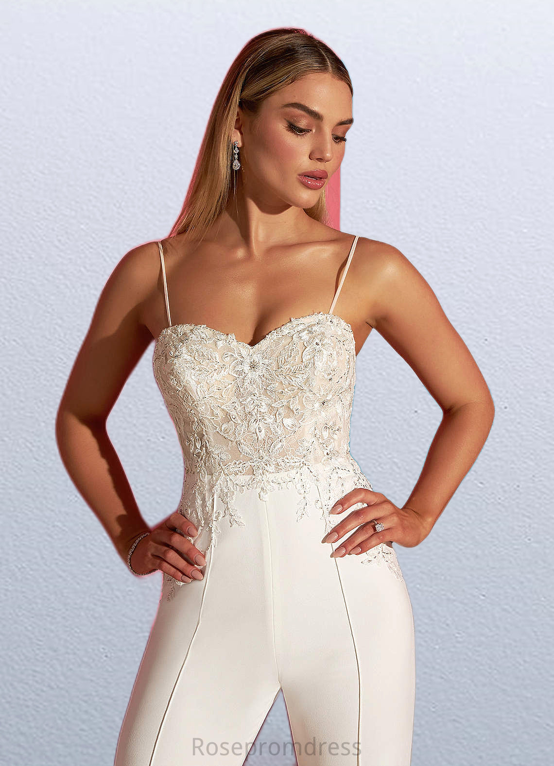 Elvira Sweetheart Neckline Lace Jumpsuit Diamond White/Champagne SRSP0020037