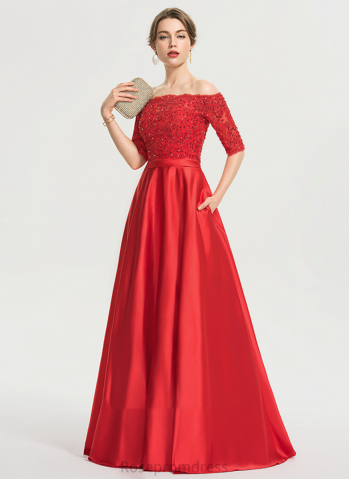 Pockets Parker Floor-Length Satin Beading Sequins Prom Dresses Sweetheart With Ball-Gown/Princess