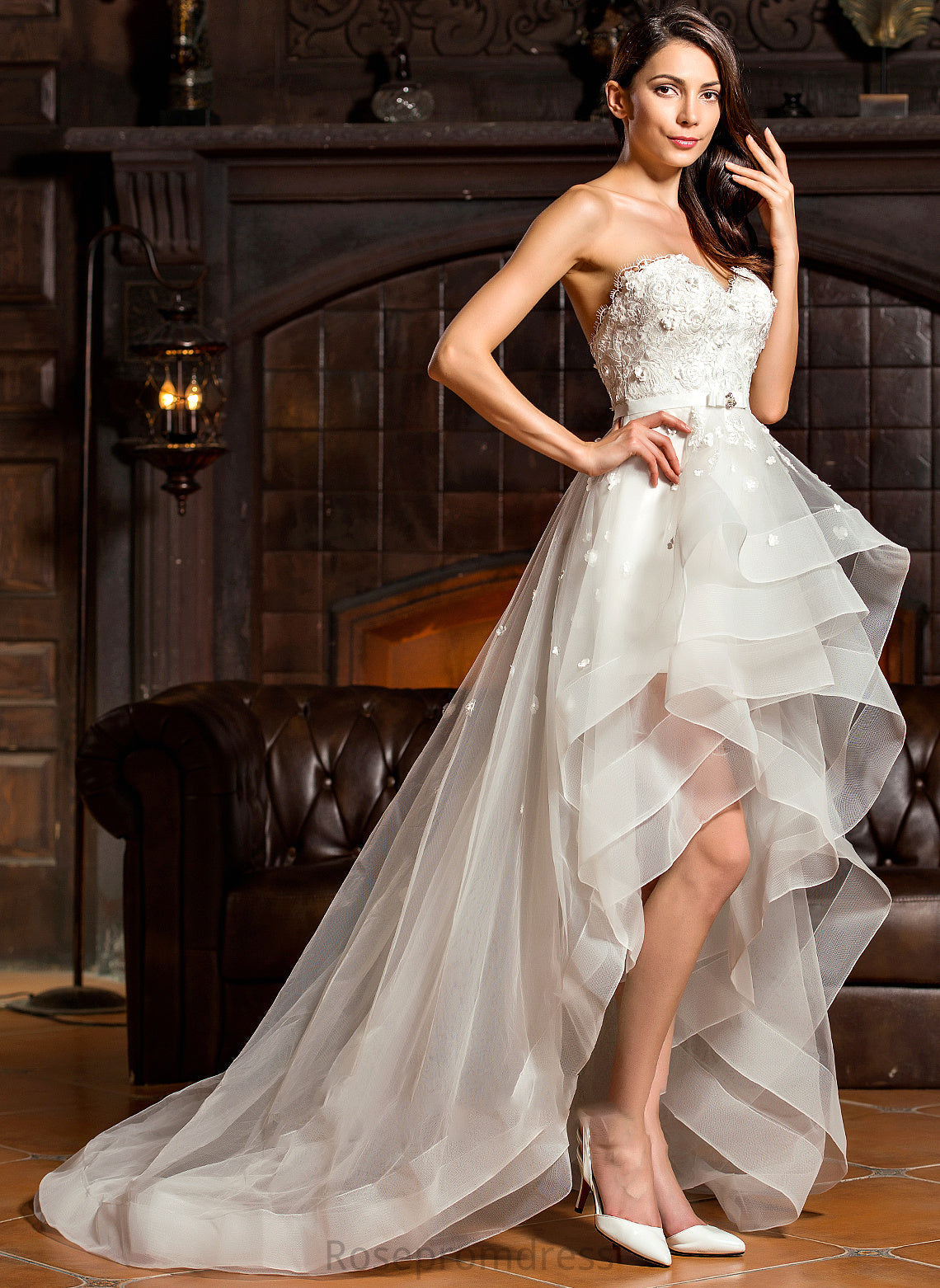 Bow(s) Asymmetrical Tulle Reyna Wedding Wedding Dresses Beading Sweetheart Dress With A-Line