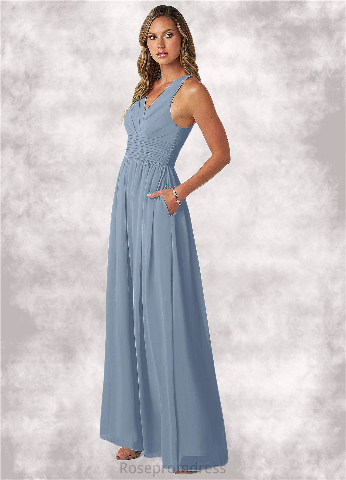 Mattie A-Line Pleated Chiffon Floor-Length Dress SRSP0019735