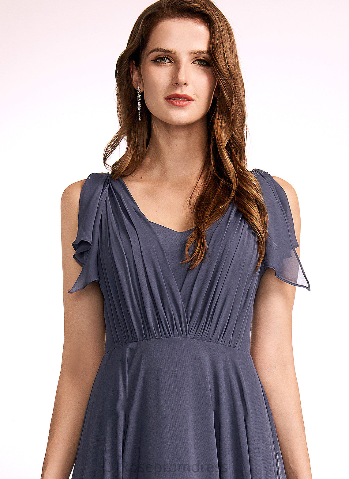 Neckline Ruffle Fabric Silhouette V-neck A-Line Floor-Length Length Embellishment Emma Scoop Sleeveless Bridesmaid Dresses