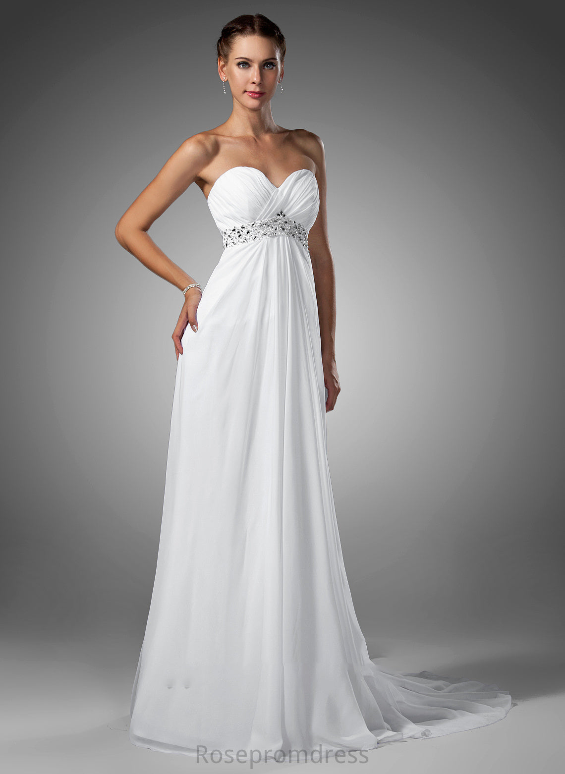 Beading Wedding Ruffle Empire Wedding Dresses Sweep Chasity Train With Sweetheart Chiffon Dress