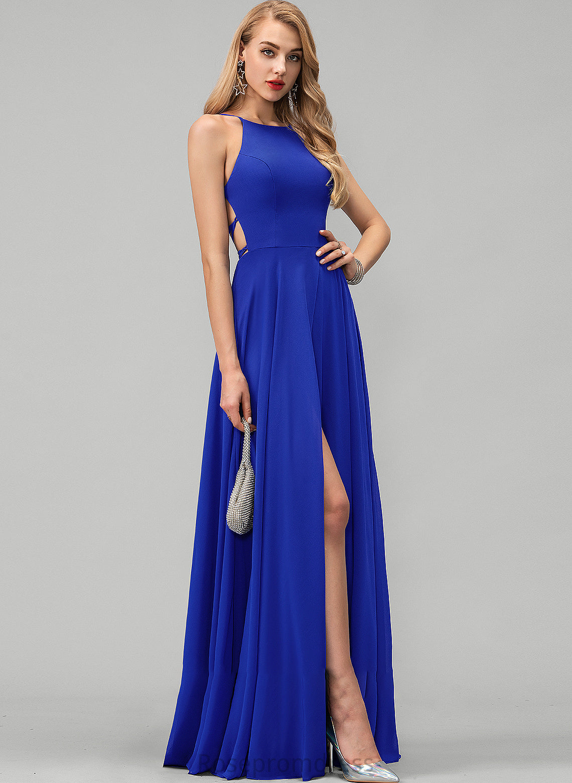 Neck Prom Dresses Floor-Length A-Line Front Split Chiffon With Dayanara Scoop