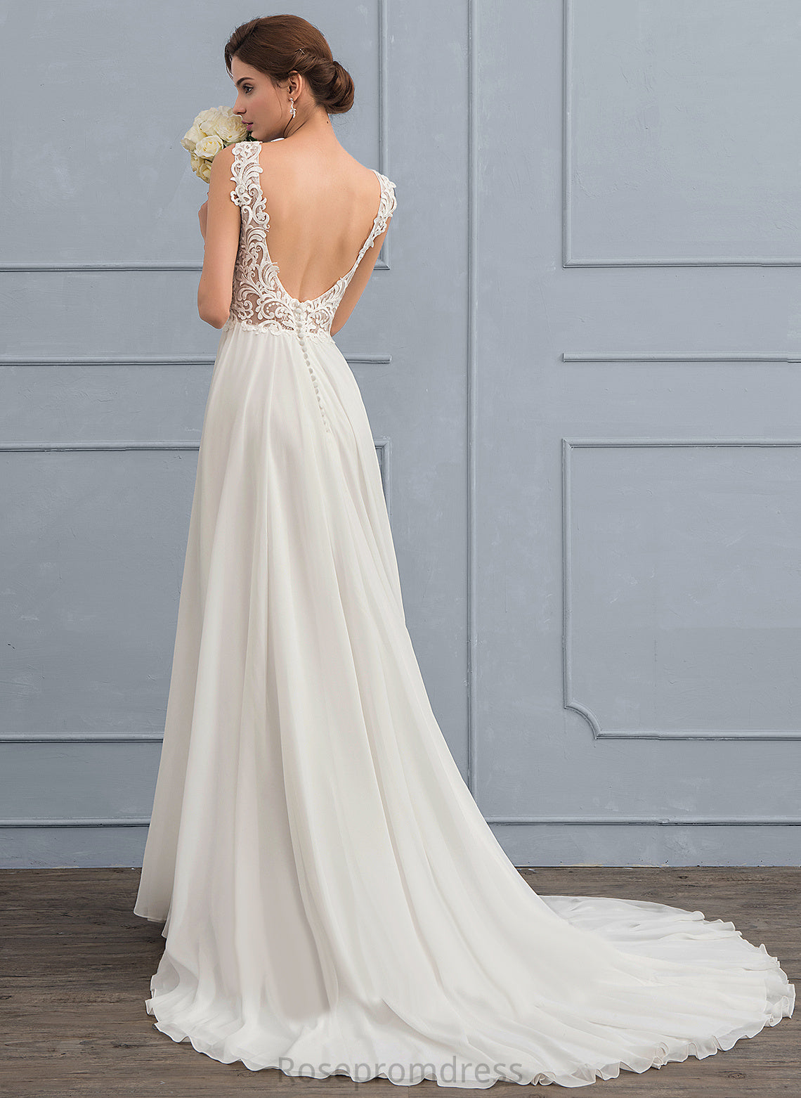 Court Chiffon A-Line Dress Train Wedding Dresses Wedding Lace V-neck Salome