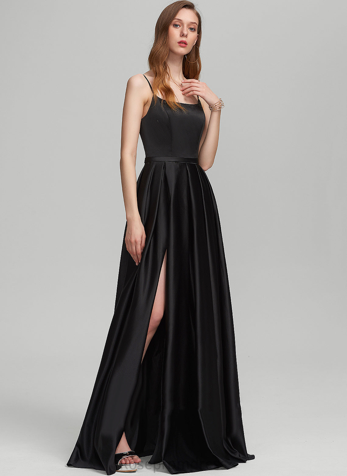 Neckline Square Satin Length Fabric Floor-Length A-Line Silhouette Straps&Sleeves Phoenix Floor Length A-Line/Princess Bridesmaid Dresses