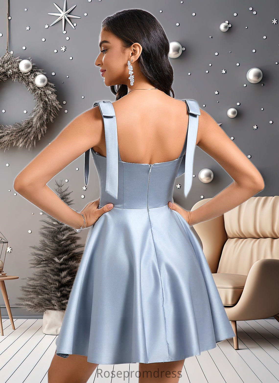 Alani A-line Sweetheart Short Satin Homecoming Dress With Bow DSP0025678