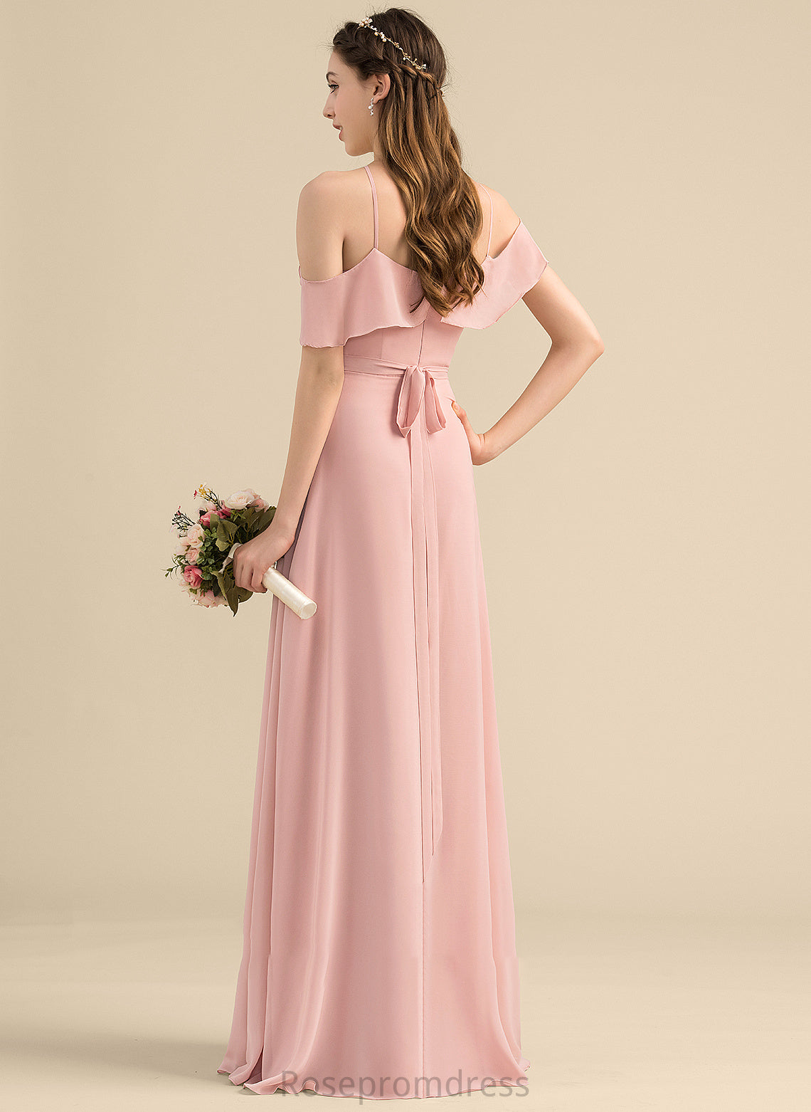 A-Line Neckline Fabric V-neck Silhouette Length CascadingRuffles Floor-Length Embellishment Bow(s) Dulce A-Line/Princess Bridesmaid Dresses