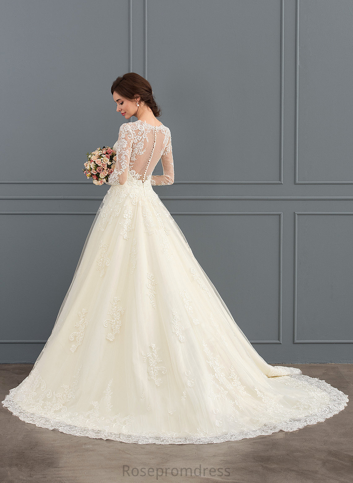 Kamila Illusion Tulle Dress Ball-Gown/Princess Train Wedding Lace Court Wedding Dresses