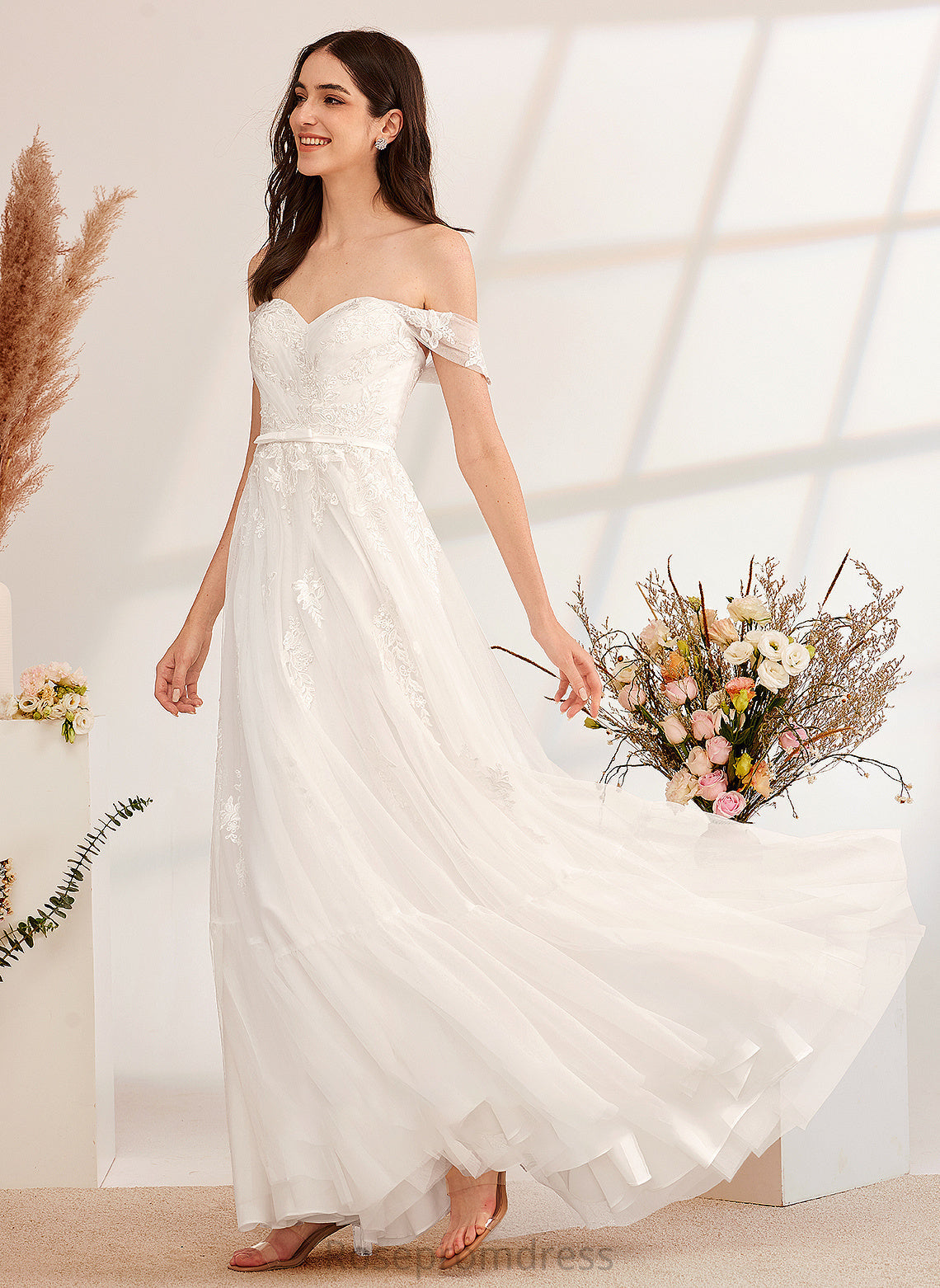 Dress Off-the-Shoulder Roselyn Sequins Wedding Floor-Length Beading Wedding Dresses With A-Line