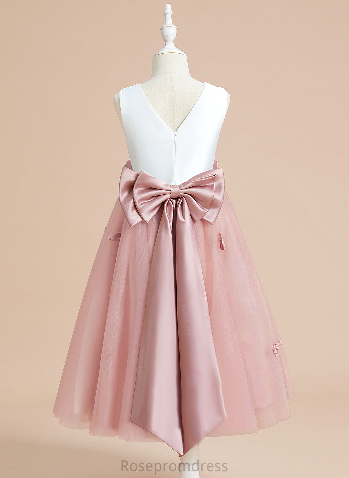 Flower(s)/Bow(s) Dress A-Line Scoop Flower Girl Dresses Tea-length Livia Neck With Sleeveless Satin/Tulle Girl - Flower