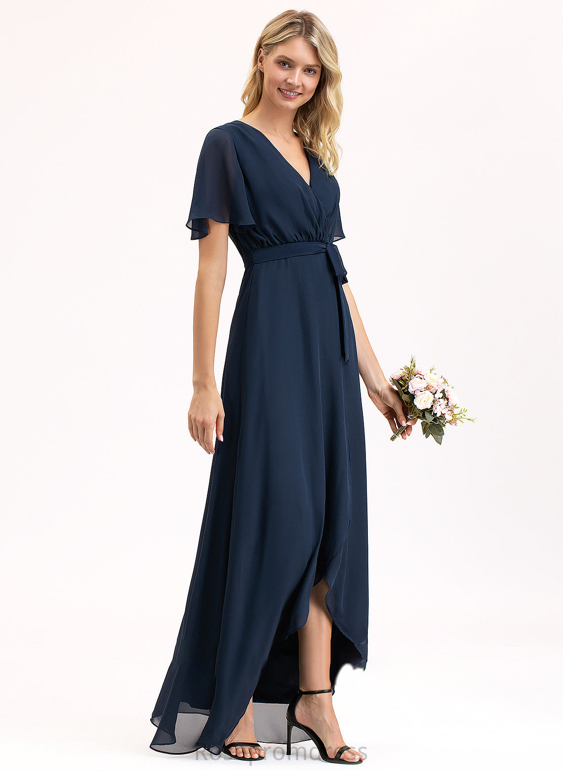 Prom Dresses With V-neck Bow(s) Regina Chiffon A-Line Asymmetrical