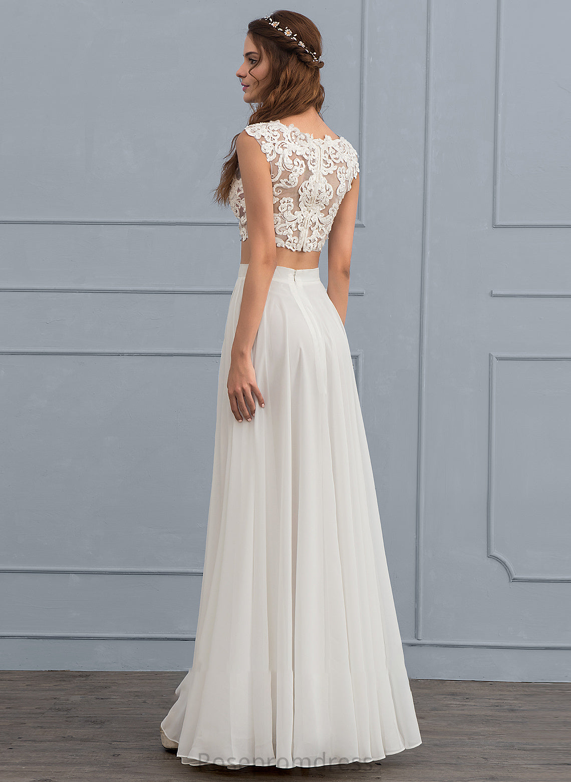 Dress A-Line Wedding Neck With Chiffon Beading Floor-Length Wedding Dresses Sequins Aryanna Scoop