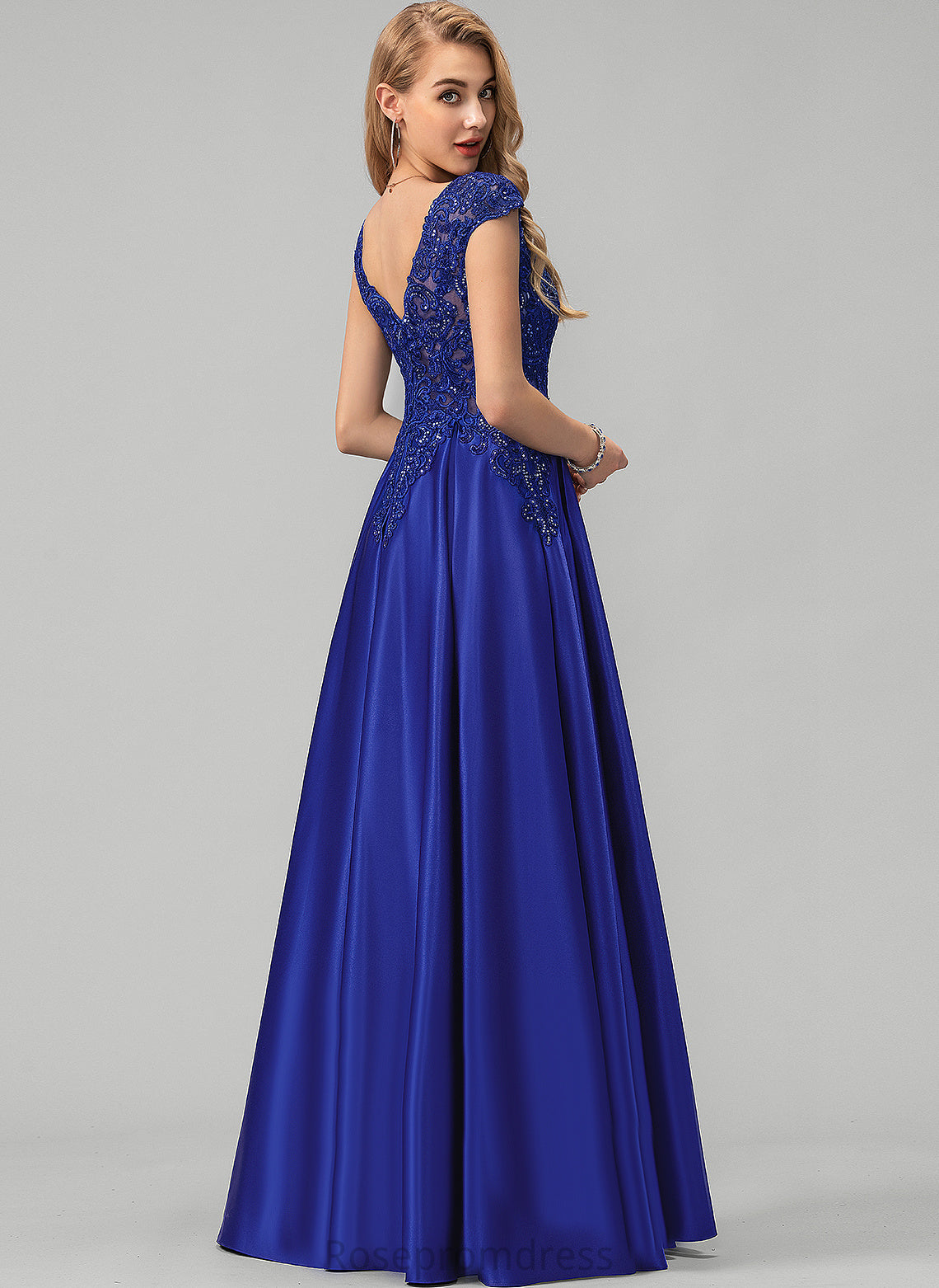 Prom Dresses Satin With V-neck Sequins Floor-Length Micah Ball-Gown/Princess