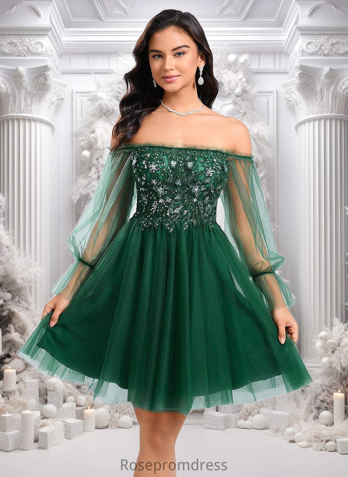 Mimi A-line Off the Shoulder Short Tulle Homecoming Dress With Sequins Appliques Lace DSP0025663