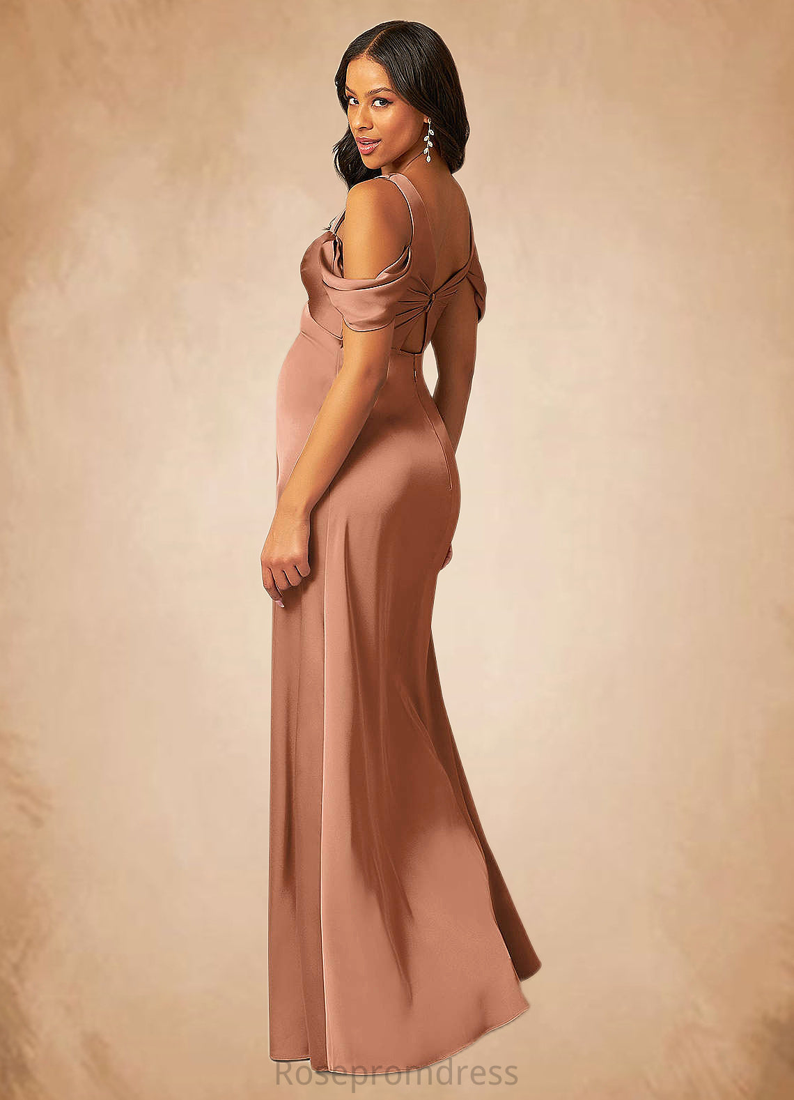 Justine A-Line Pleated Stretch Satin Floor-Length Dress SRSP0019681