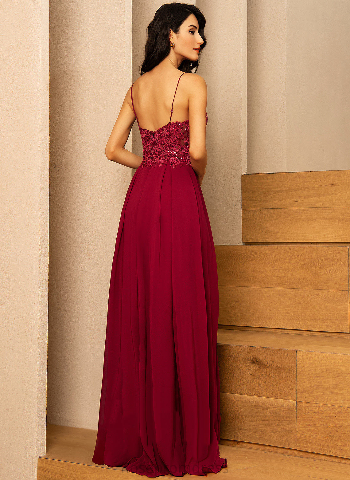 Neckline A-Line Sequins V-neck Floor-Length Silhouette Embellishment Length Fabric Janessa Bridesmaid Dresses