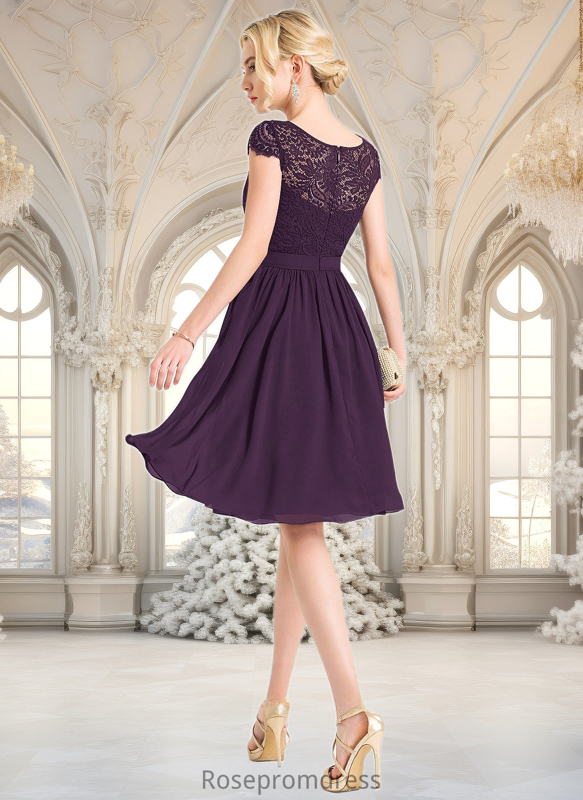 Zoey A-line Scoop Knee-Length Lace Chiffon Homecoming Dress DSP0025698