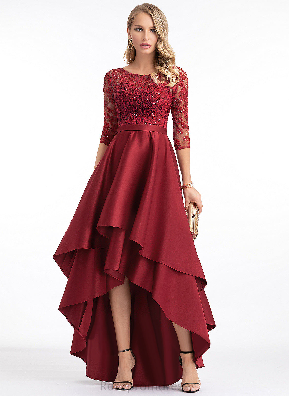 Lace Asymmetrical Length Straps&Sleeves Silhouette Fabric Embellishment Satin A-line Sequins Ashtyn Floor Length Bridesmaid Dresses