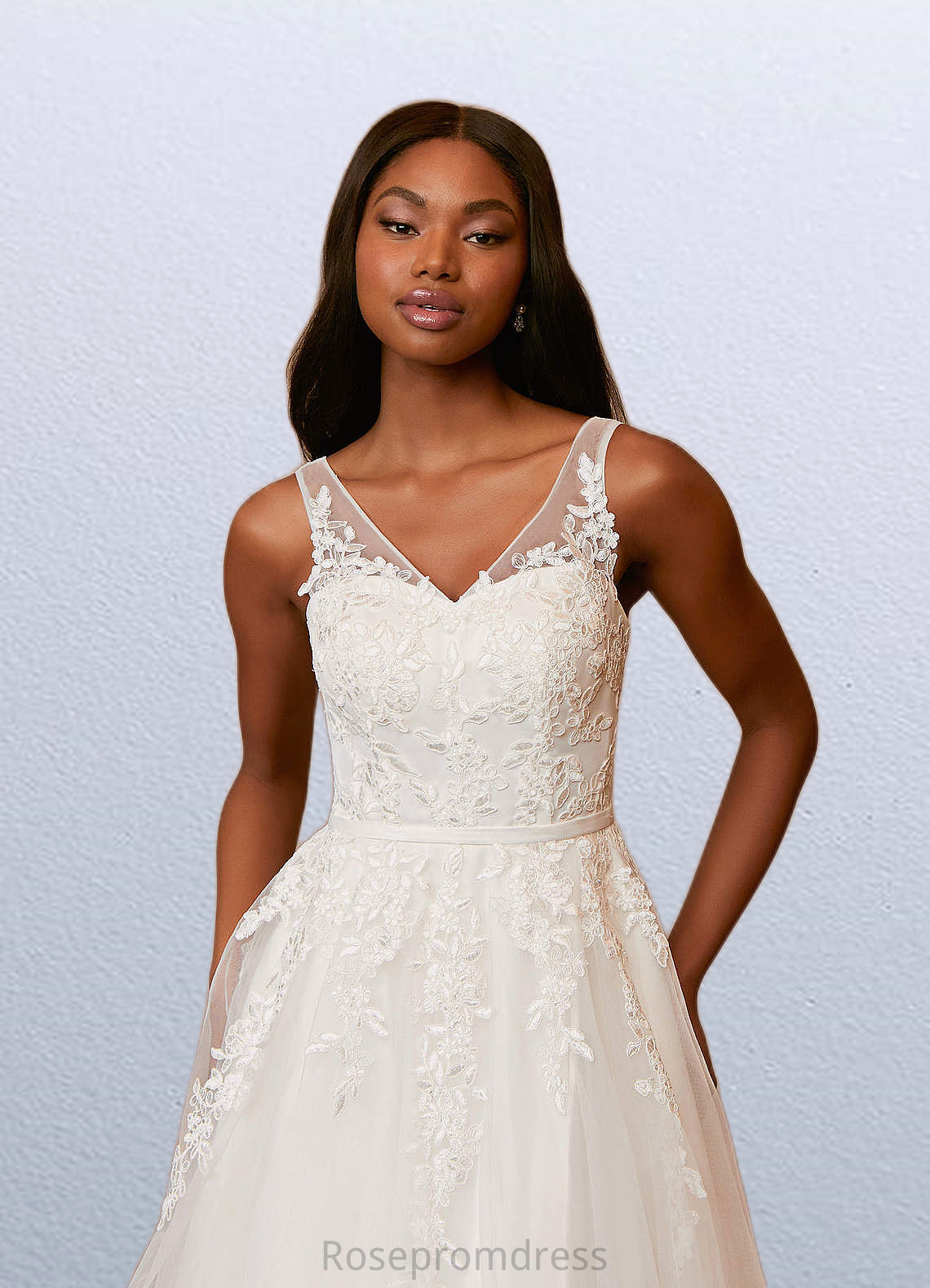 Polly A-Line Lace Satin Tea-Length Dress SRSP0020051
