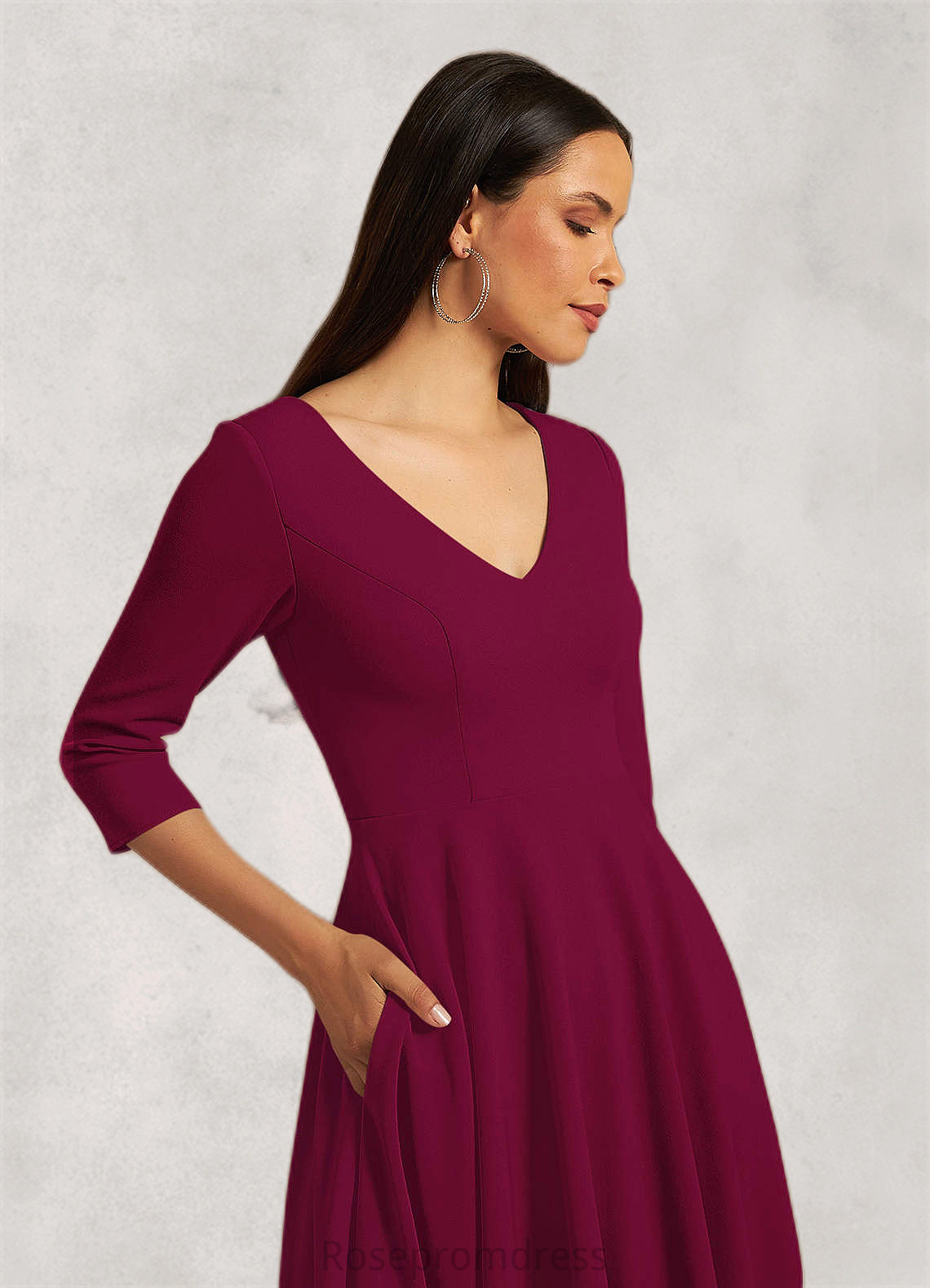 Janiah A-Line Stretch Crepe Tea-Length Dress SRSP0019961