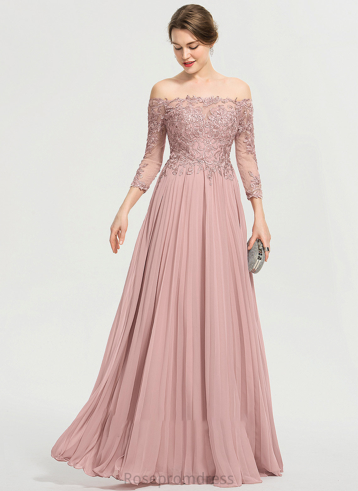 Off-the-Shoulder Adrienne With Chiffon Pleated Prom Dresses Floor-Length Ball-Gown/Princess Sequins