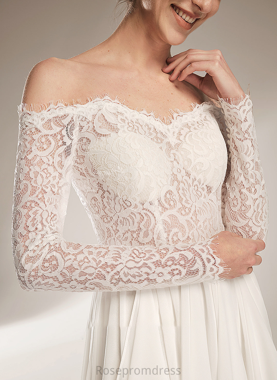A-Line Off-the-Shoulder Wedding Dresses Ruffle With Train Wedding Nathalie Court Dress