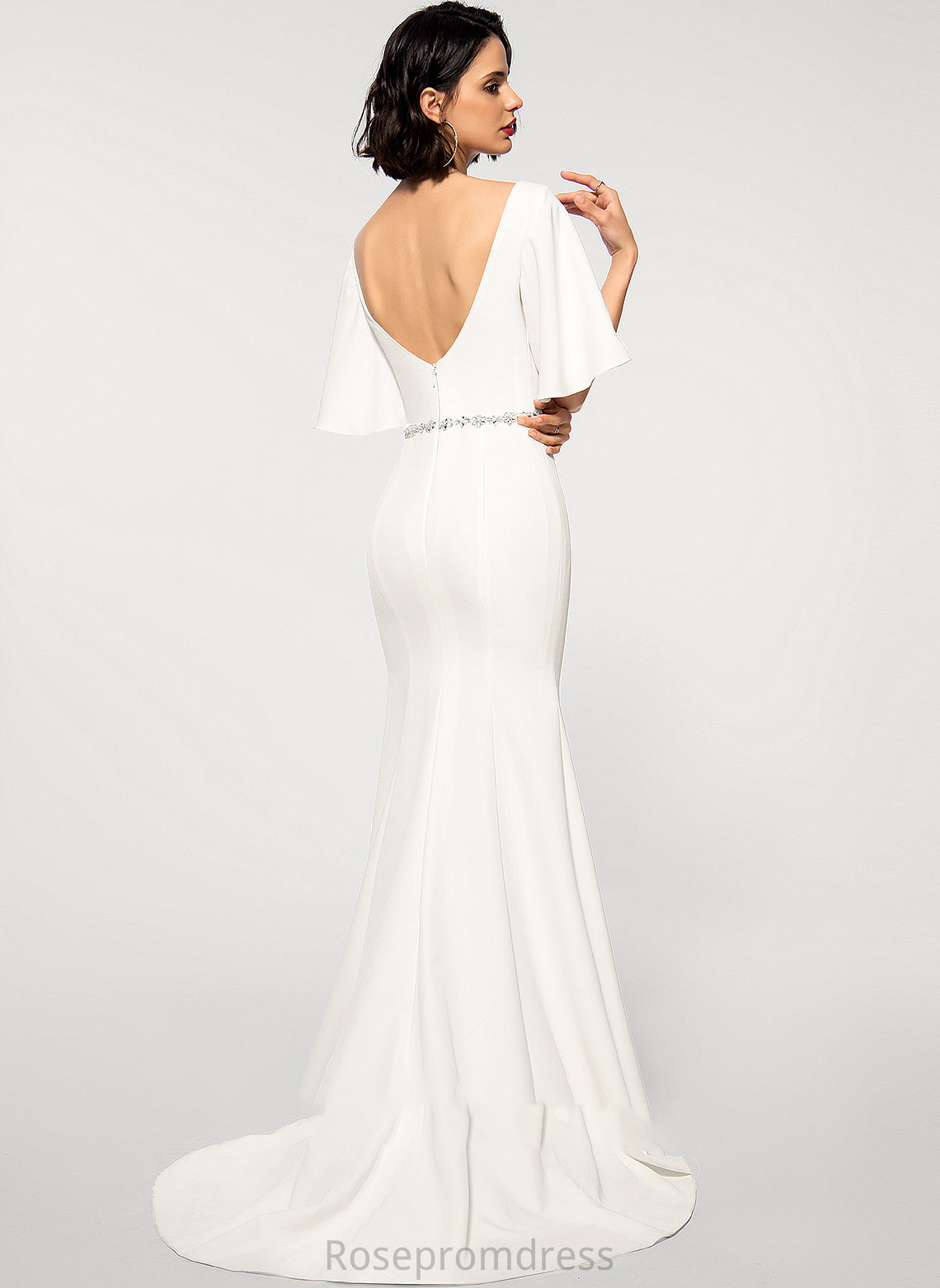Daphne Beading Stretch Dress Wedding With Crepe Trumpet/Mermaid Wedding Dresses Sweep V-neck Train