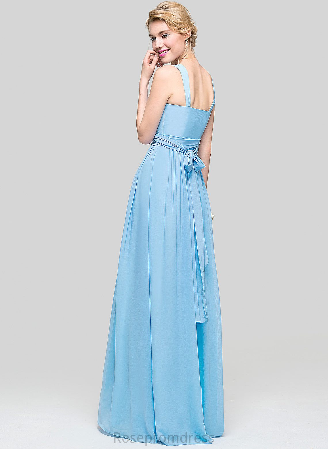 Embellishment Bow(s) Neckline Length V-neck Fabric Ruffle Floor-Length A-Line Silhouette Litzy Bridesmaid Dresses