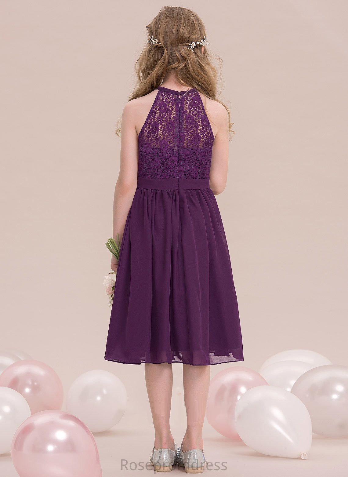 A-Line Knee-Length Scoop Baylee Junior Bridesmaid Dresses Chiffon Neck