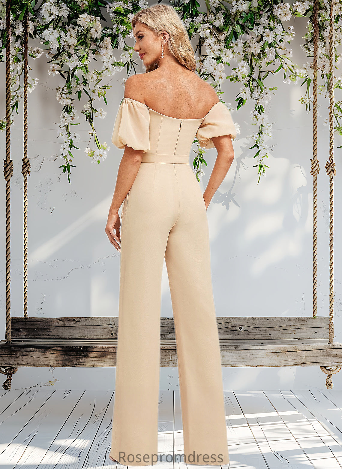 Sharon Jumpsuit/Pantsuit Off the Shoulder Square Floor-Length Chiffon Bridesmaid Dress DSP0025791