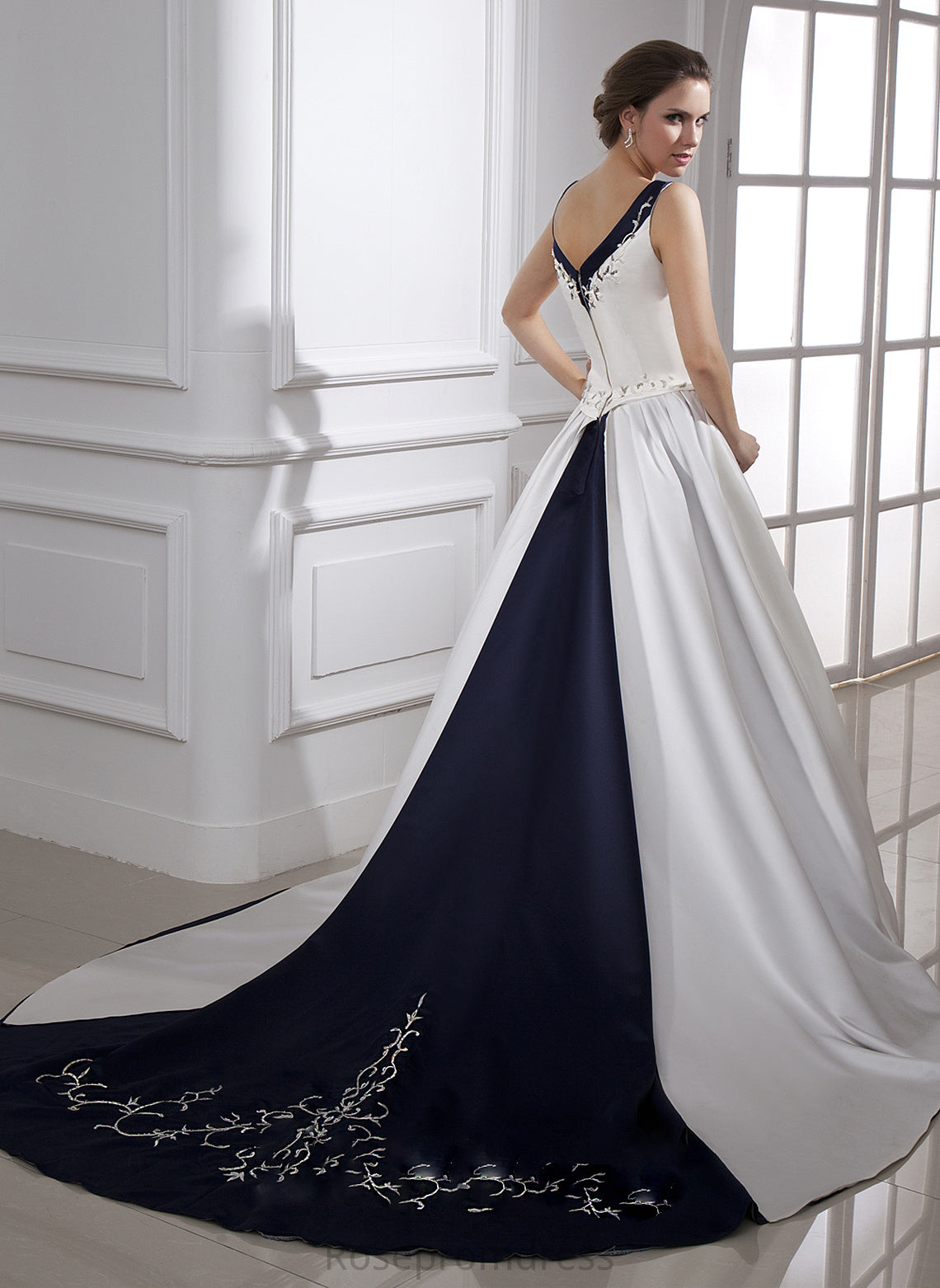 Dress Chapel Satin V-neck Beading Embroidered Ball-Gown/Princess Train Wedding With Kaley Wedding Dresses Sequins