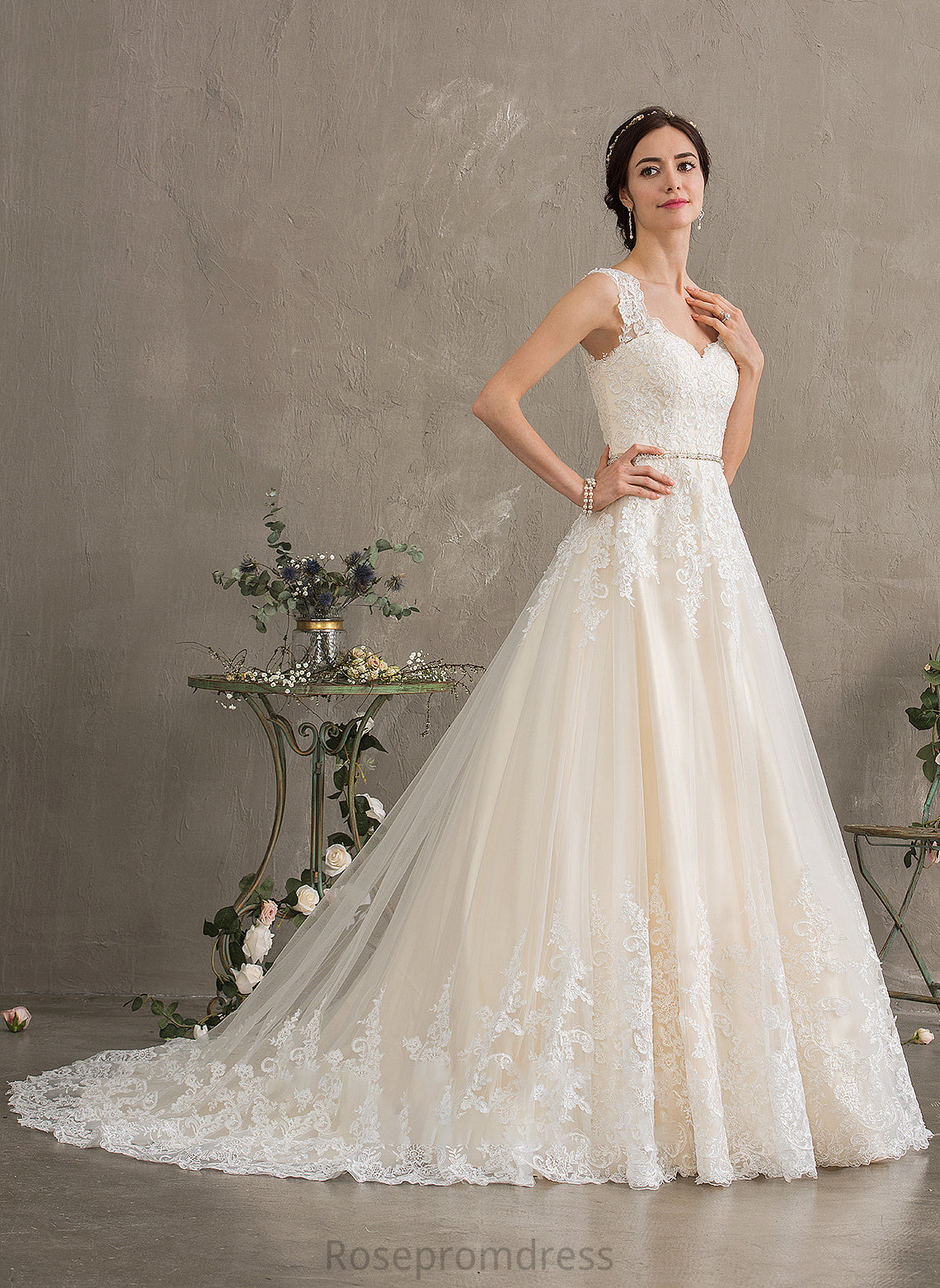 Sequins Wedding Dresses Tulle Wedding Ball-Gown/Princess Dress Harper Train Sweetheart Court With Beading