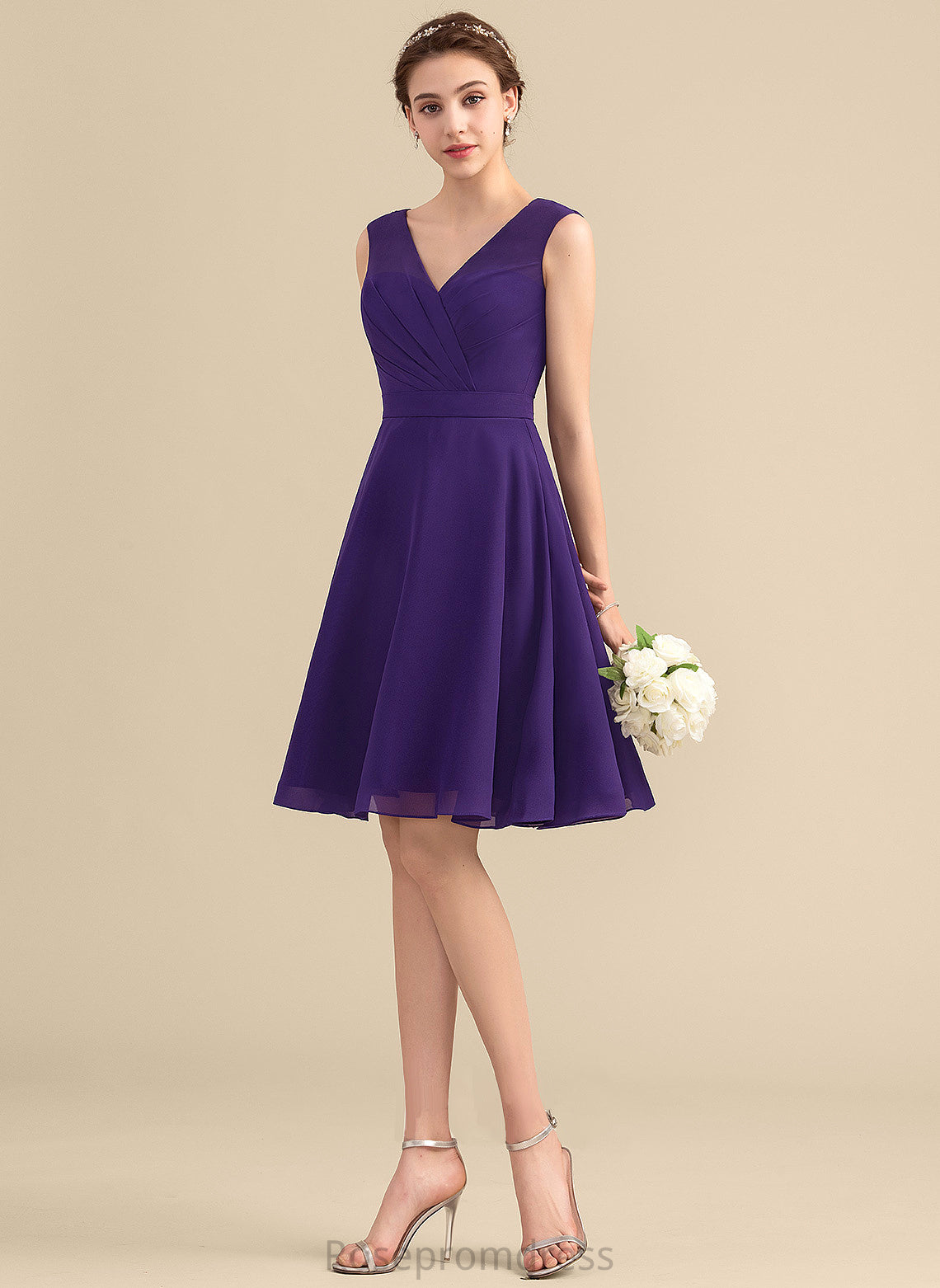 Neckline A-Line Silhouette Knee-Length Embellishment V-neck Fabric Length Ruffle Parker Bridesmaid Dresses
