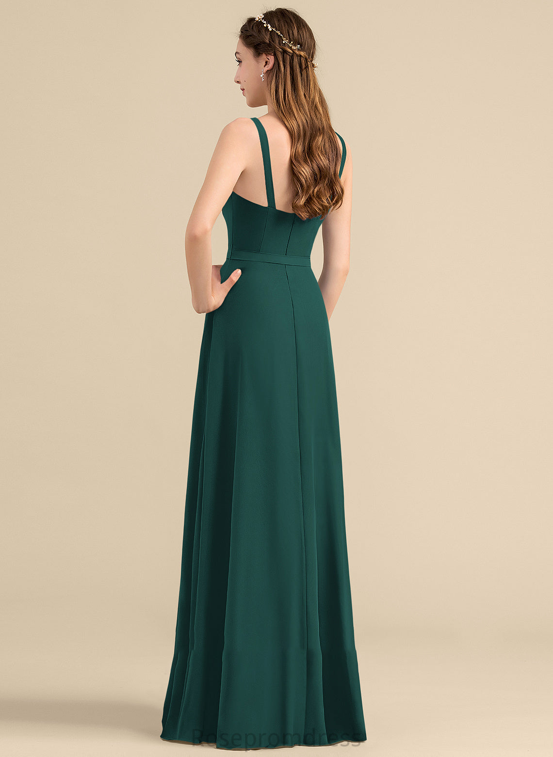 Bow(s) Neckline Floor-Length Embellishment A-Line Fabric SplitFront Ruffle Length Silhouette V-neck Kaylynn Bridesmaid Dresses