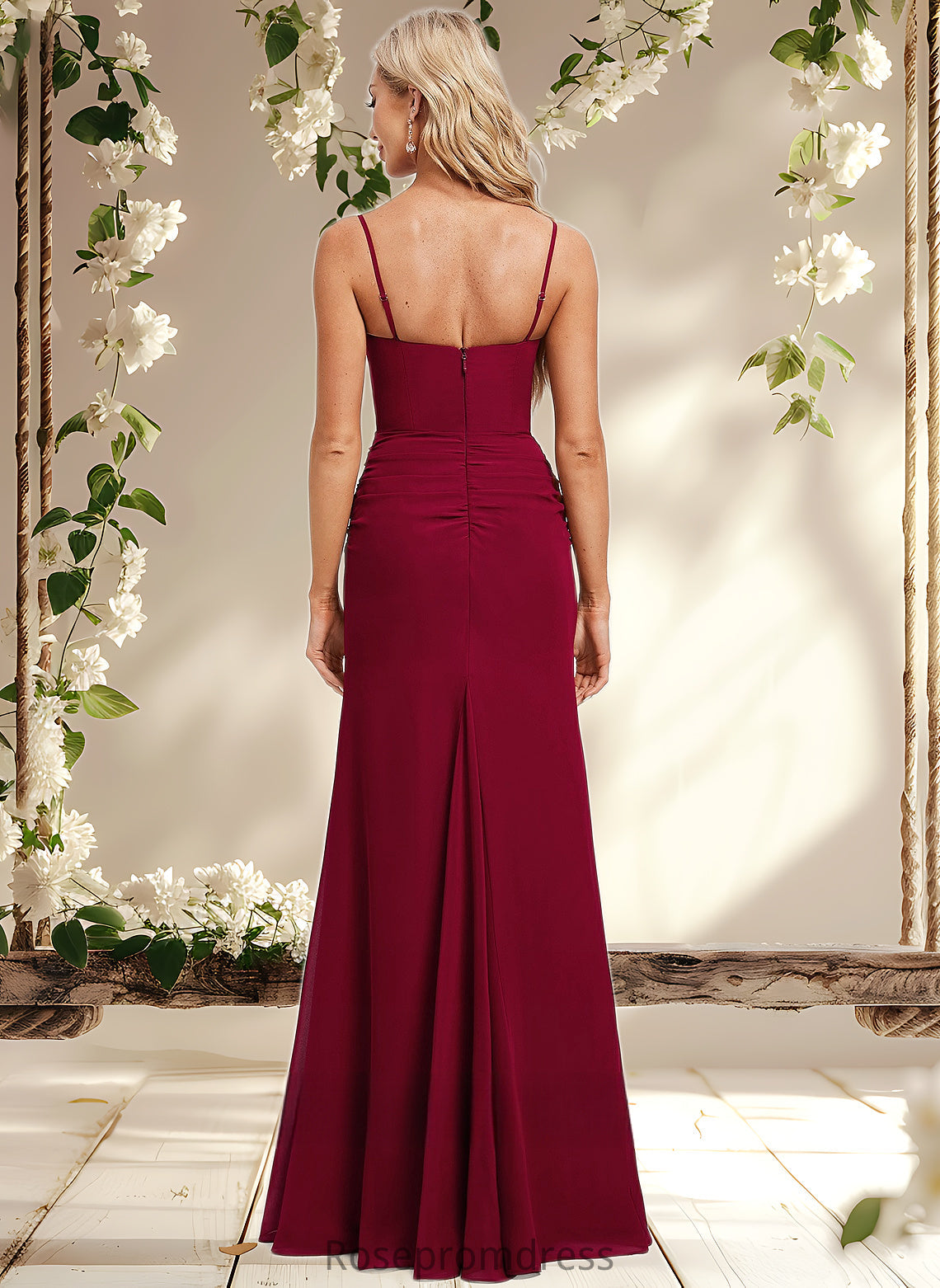 Nathalie Trumpet/Mermaid V-Neck Floor-Length Chiffon Bridesmaid Dress DSP0025825