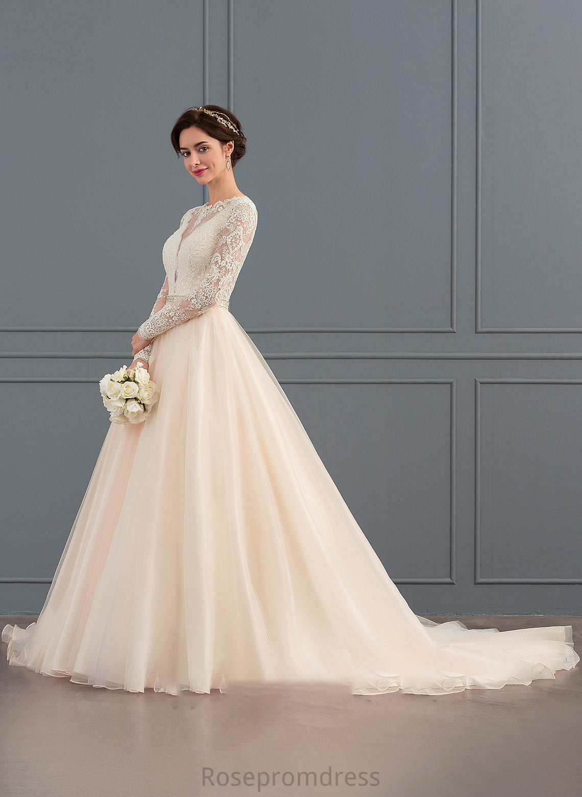 Chapel Neck Scoop Wedding Dress Wedding Dresses Tulle Cailyn Beading Train Ball-Gown/Princess With