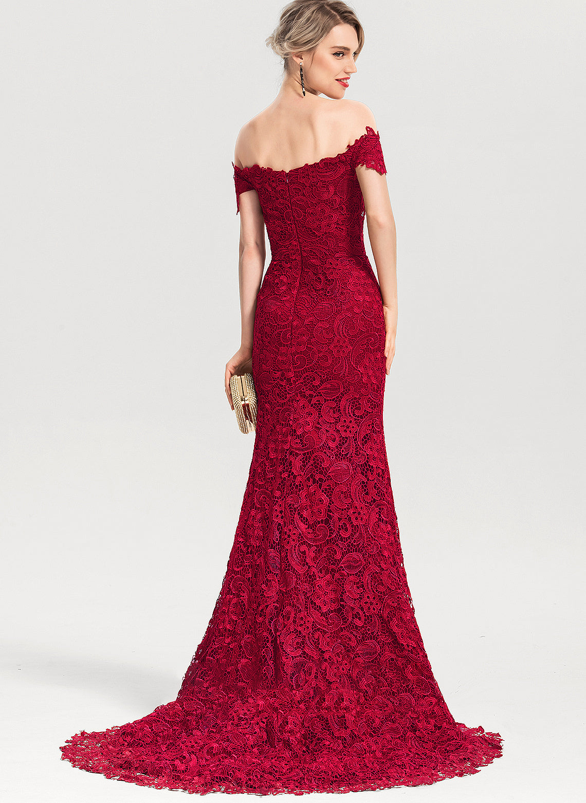 Off-the-Shoulder Lace Elizabeth Trumpet/Mermaid Sweep Prom Dresses Train