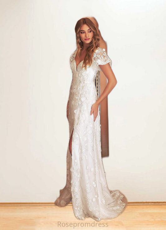 Sara A-Line Lace Sweep Train Dress SRSP0020025