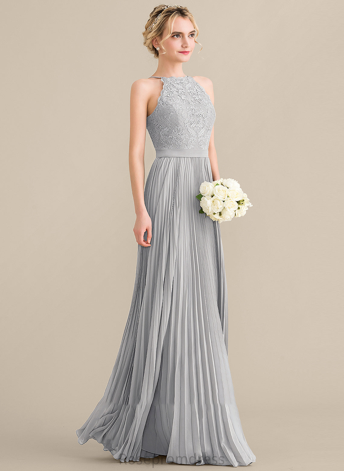 Pleated ScoopNeck Fabric Neckline A-Line Silhouette Embellishment Length Floor-Length Marissa Bridesmaid Dresses