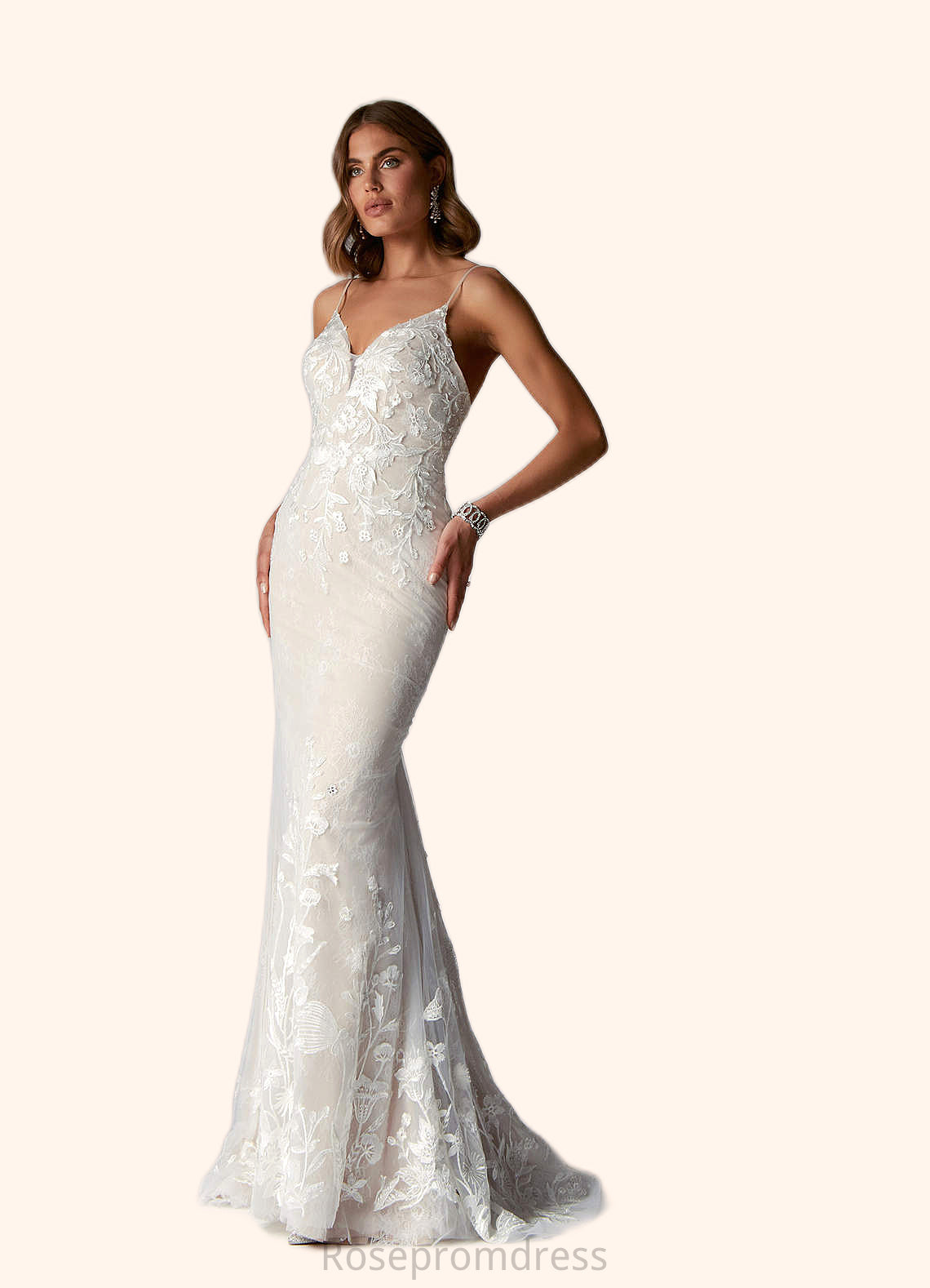 Lily A-Line Sequins Lace Chapel Train Dress SRSP0020082