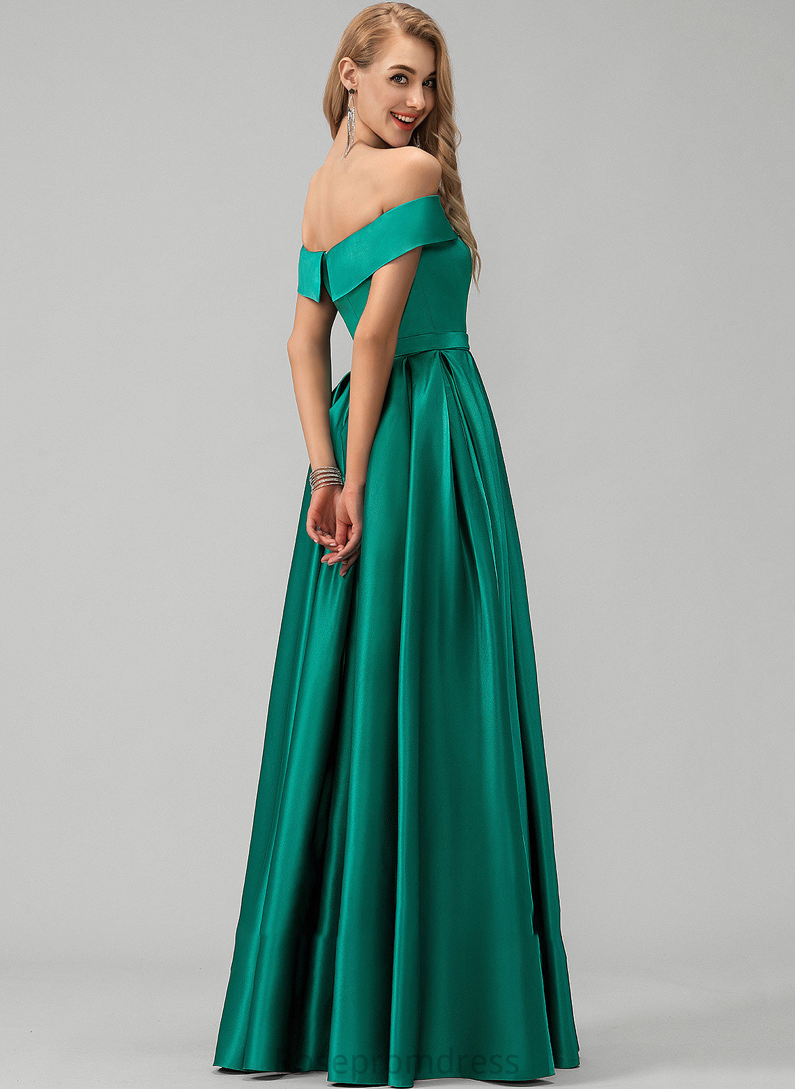 Satin Off-the-Shoulder Split Ball-Gown/Princess With Prom Dresses Floor-Length Front Rosalind Pockets