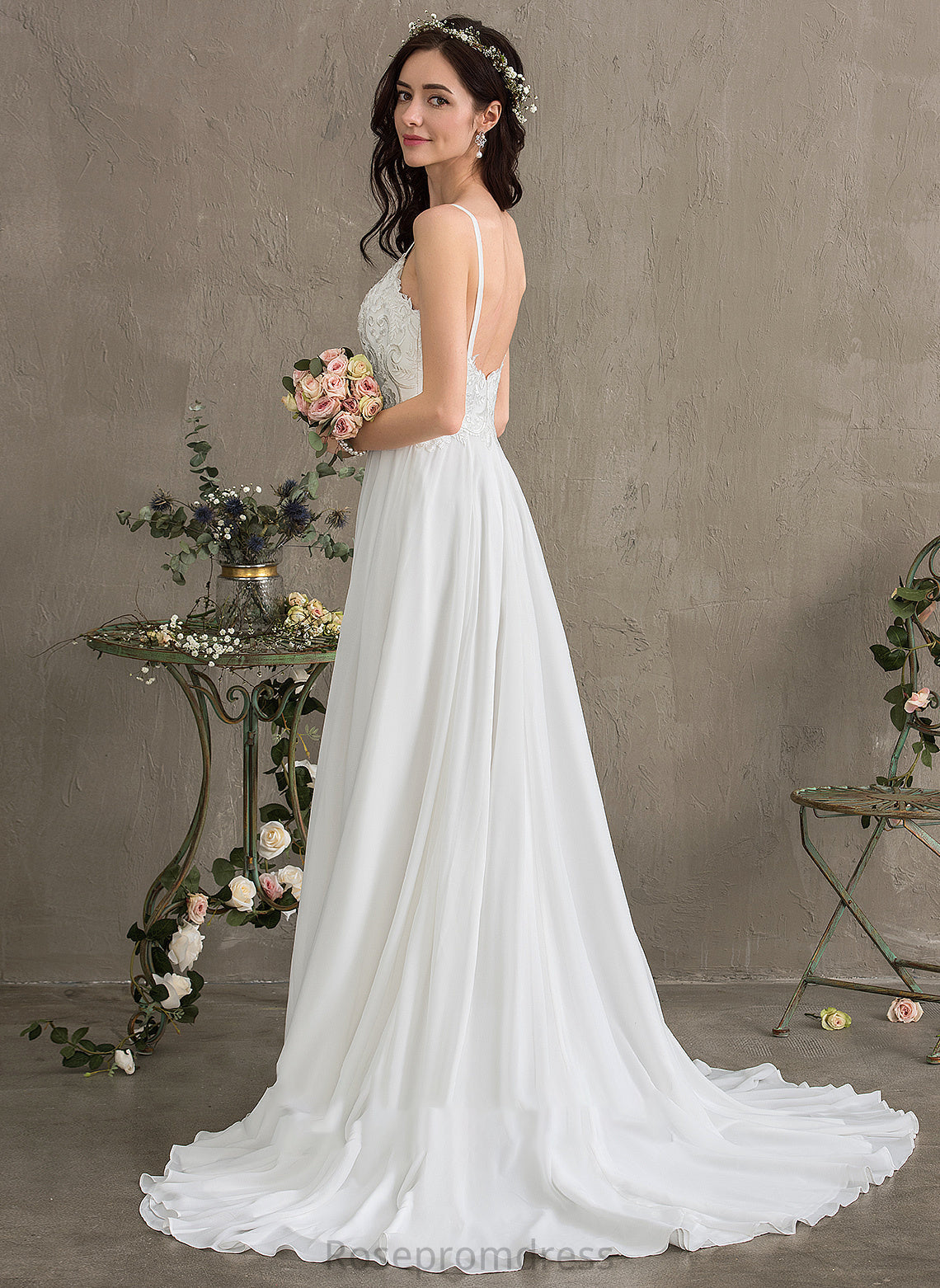 A-Line Gisselle Sweep Wedding Dresses Sweetheart Dress Wedding Train Chiffon