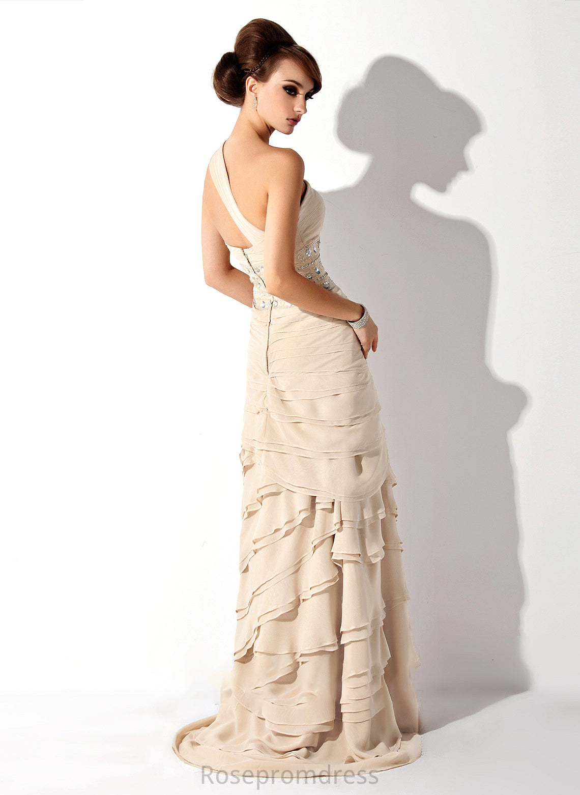 Dress of the Beading Ruffles Kristin With A-Line Cascading Chiffon Mother Bride Sweep Mother of the Bride Dresses Train One-Shoulder