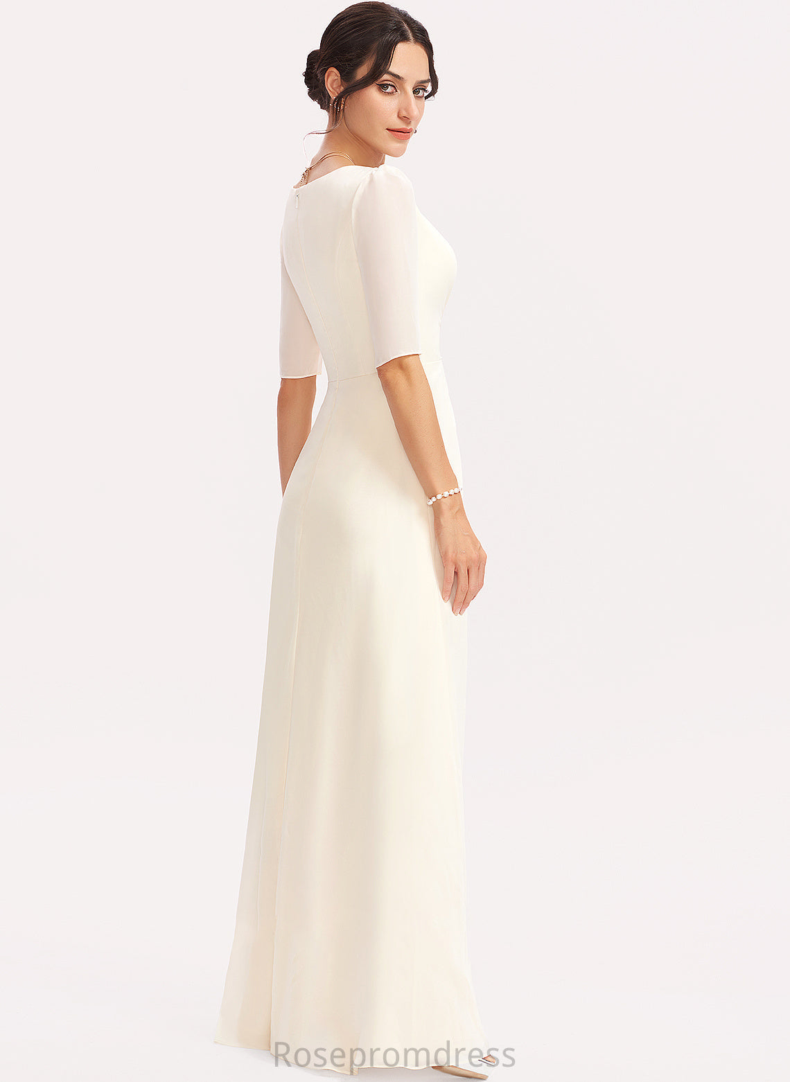 Neckline Floor-Length A-Line V-neck SplitFront Length Silhouette Embellishment Fabric Alanna Sleeveless Natural Waist Bridesmaid Dresses
