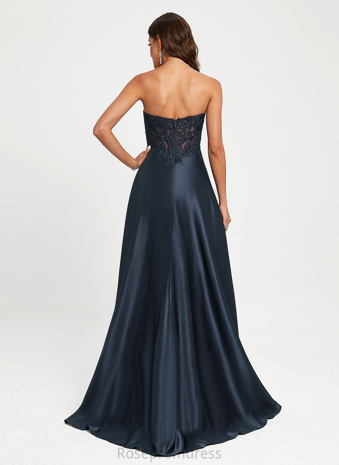 Prom Dresses A-Line Sweetheart Satin Suzanne Train Sweep Lace